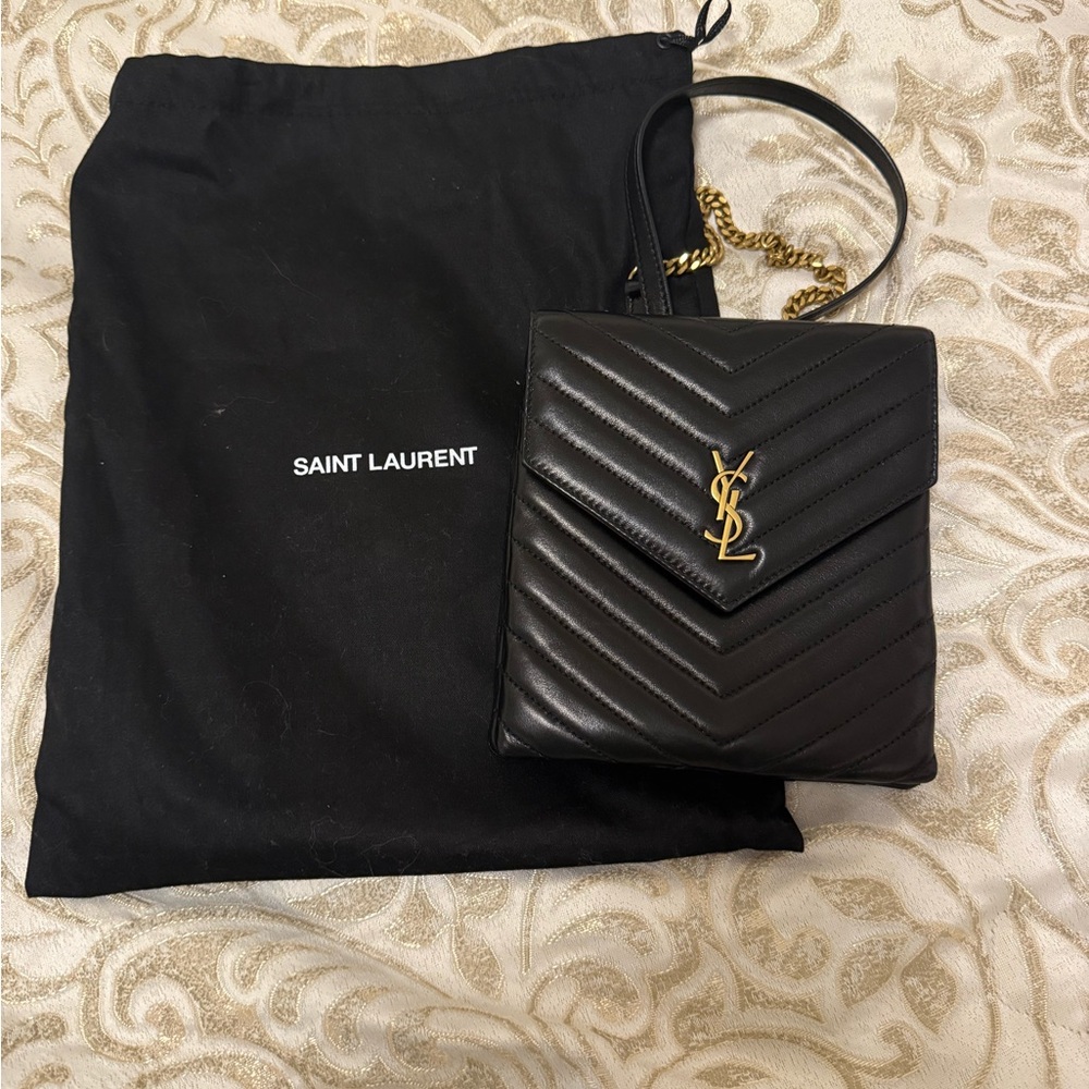 Saint Laurent Black Chevron Crossbody Bag